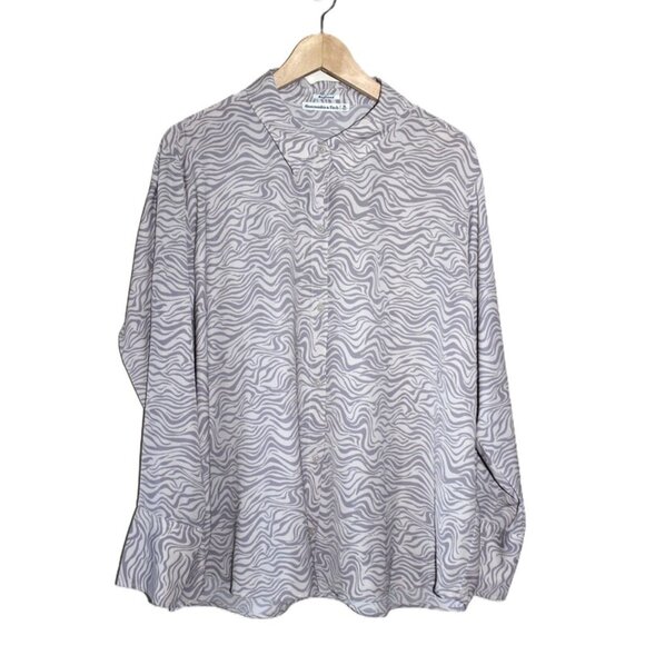 ABERCROMBIE & FITCH Boyfriend Faux Silk Button-Up Shirt in Cream Pattern (XL) - Picture 2 of 11
